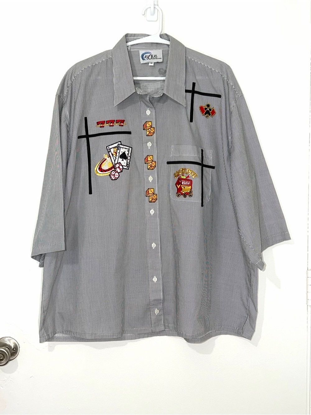 Vintage 90s/Y2K Vegas Pinstripe Button-Up Rockabilly Vegas Top Size 1X